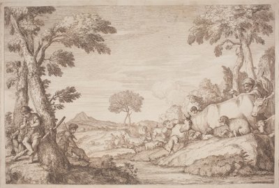 A Pastoral Journey with a Boy Playing His Flute by a Tree by after Giovanni Benedetto Castiglione Gaetano Zompini