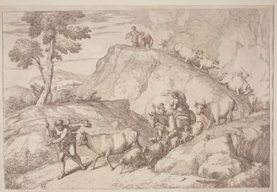 An Elderly Shepherd Leading the Flock by after Giovanni Benedetto Castiglione Gaetano Zompini
