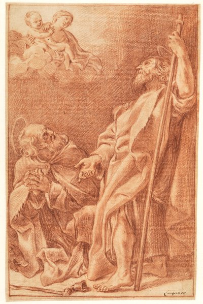 The Madonna and Child with Sts Antony Abbot and James the Greater by after Giovanni Lanfranco