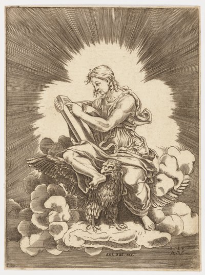 Saint John, Writing, Seated on an Eagle by after Giulio Romano