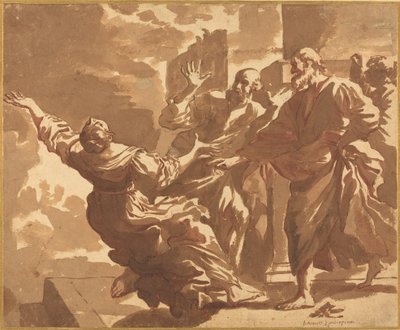 The Death of Sapphira by after Guercino Follower of Jan de Bisschop
