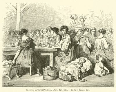 Cigarette Makers at Work, Tobacco Factory of Seville by Gustave after Dore