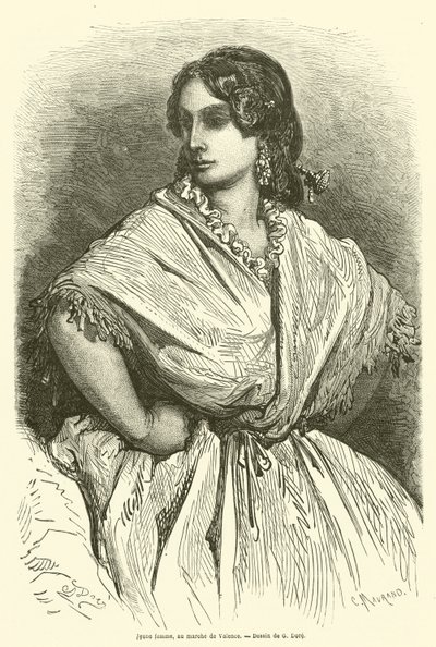 Young Woman at the Valencia Market by Gustave after Dore