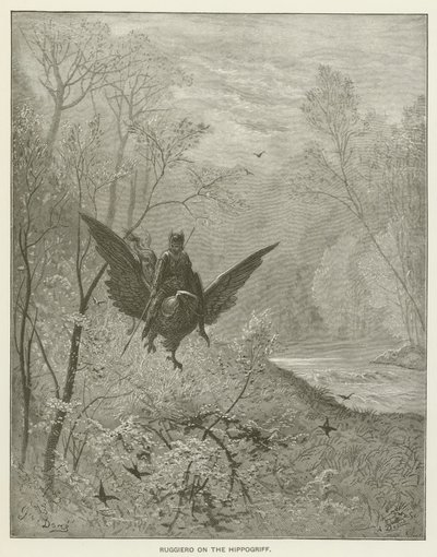 Ruggiero on the Hippogriff by Gustave after Dore