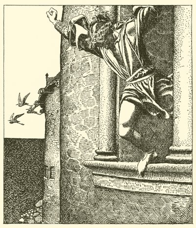 Sir Tristram leaps into the Sea by after Howard Pyle