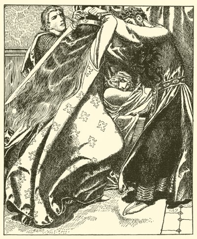 The Queen of Ireland seeks to slay Sir Tristram by after Howard Pyle