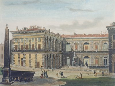 Internal Courtyard of Palazzo Pitti, Florence, Engraved by Johann Falkeisen and Coloured by L. Cherbuin by after Italian School
