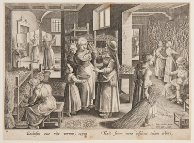 Feeding Mulberry Leaves to the Silkworms by after Jan van der Straet, called Stradanus