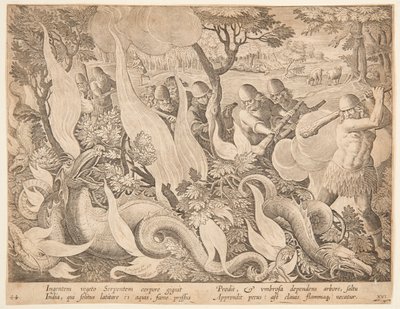 Fighting Serpents with Fire by after Jan van der Straet, called Stradanus