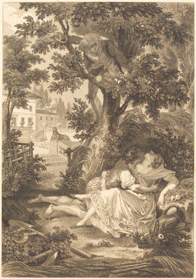 The Wager of the Three Gossips: The Pear Tree by after Jean Baptiste Mallet