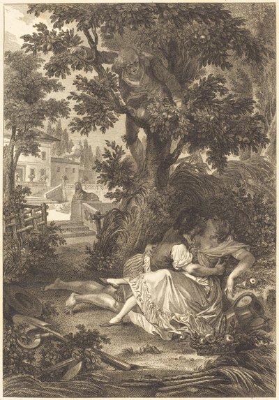 The Wager of the Three Gossips: The Pear Tree by after Jean Baptiste Mallet