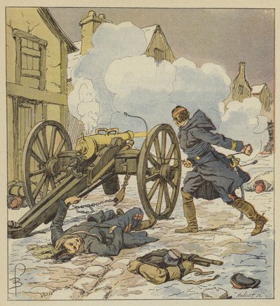 At Parigne, an Artillery Captain Supports the Retreat by Loading and Firing His Last Piece Himself by after Louis Charles Bombled