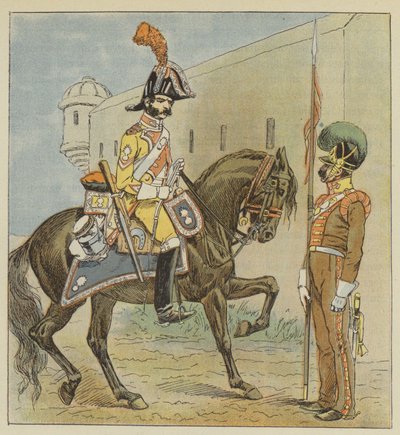 Spanish Army, Dragoon, 1st Regiment, Lancer, 1st Regiment, of La Mancha by after Louis Charles Bombled