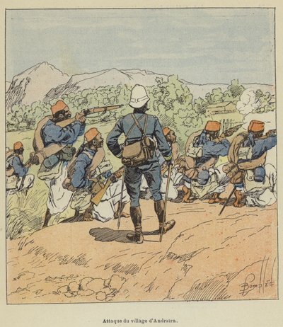 Attack on the Village of Andratra by after Louis Charles Bombled