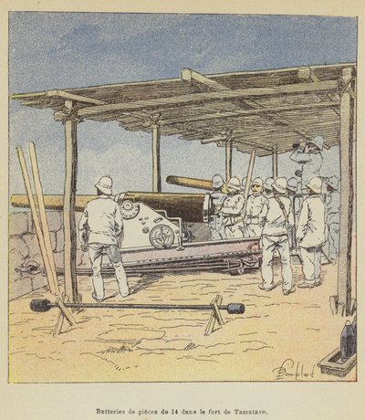 14-Piece Batteries in the Fort of Tamatave by after Louis Charles Bombled
