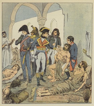Bonaparte visits the plague victims of Jaffa by after Louis Charles Bombled