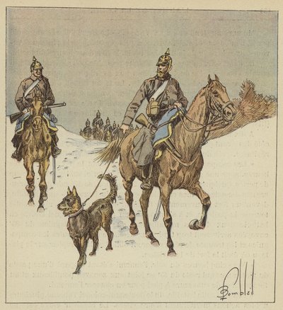 Prussian Cavalry on Reconnaissance, Preceded by Dogs on Leashes by after Louis Charles Bombled