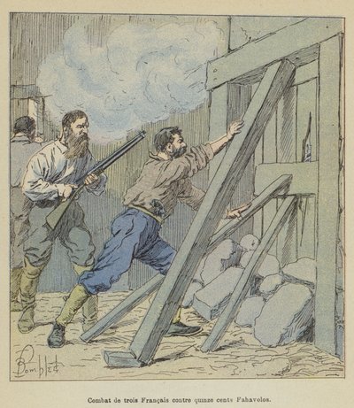 Fight of Three Frenchmen Against Fifteen Hundred Fahavolos by after Louis Charles Bombled