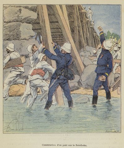 Construction of a Bridge over the Betsiboka by after Louis Charles Bombled