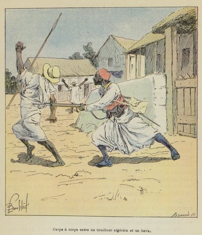 Hand-to-Hand Combat Between an Algerian Sharpshooter and a Hova by after Louis Charles Bombled