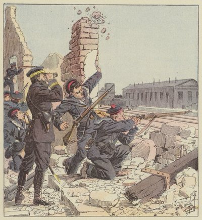 Defense of the Tien-Tsin Station by Marine Fusiliers by after Louis Charles Bombled