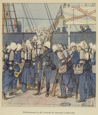 Embarkation of the 40th Battalion of Chasseurs in Marseille by after Louis Charles Bombled