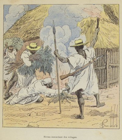 Hovas Setting Villages on Fire by after Louis Charles Bombled