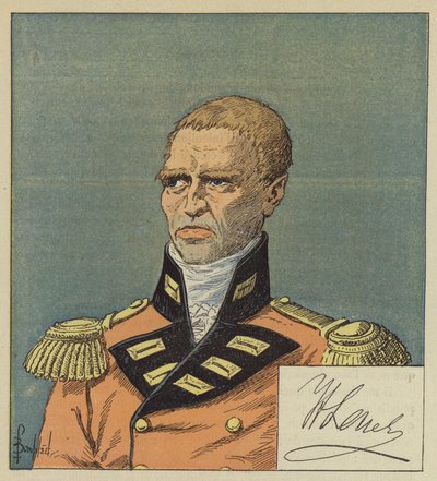 Hudson Lowe after a drawing from the National Library, The signature of Lowe by after Louis Charles Bombled