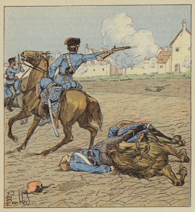 Prussian Hussars Attacking a Village by after Louis Charles Bombled