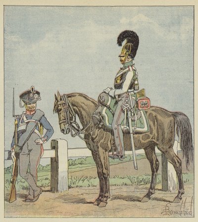 Prussian Line Infantry (42nd Reg) and Prussian Cuirassier (1806) by after Louis Charles Bombled