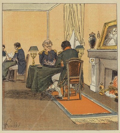 The Emperor plays chess with the grand marshal by after Louis Charles Bombled