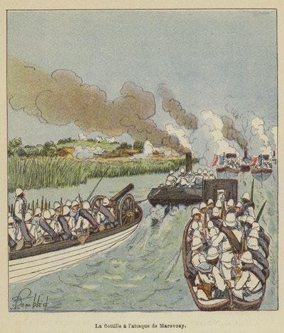 The Flotilla Attacking Marovoay by after Louis Charles Bombled