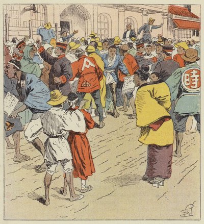 Crowd Waiting for War News in Front of the Figi-Humpo by after Louis Charles Bombled