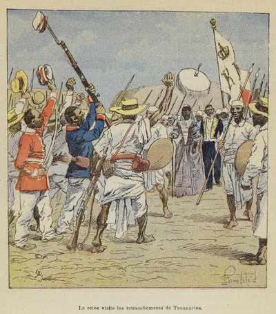 The Queen Visits the Entrenchments of Tananarive by after Louis Charles Bombled