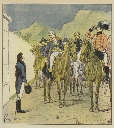 Admiral Taylor, with a large staff, presents himself at Longwood to see the Emperor by after Louis Charles Bombled