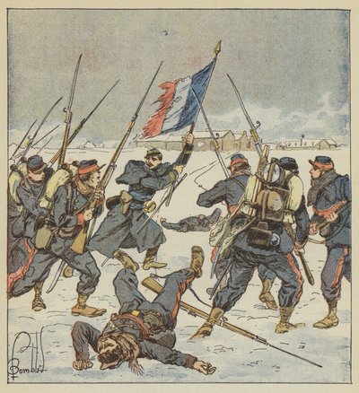 Captain Couturie of the Sarthe Mobiles Charges with the Flag in Hand at the Attack on Mee by after Louis Charles Bombled