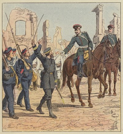 Captain de Marolles and General Stessel by after Louis Charles Bombled