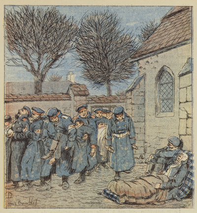 The Wounded in the Courtyard of the Lorcy Presbytery by after Louis Charles Bombled