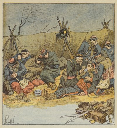 The Soldiers, Unable to Stay in the Tent, Improvise Shelters by after Louis Charles Bombled