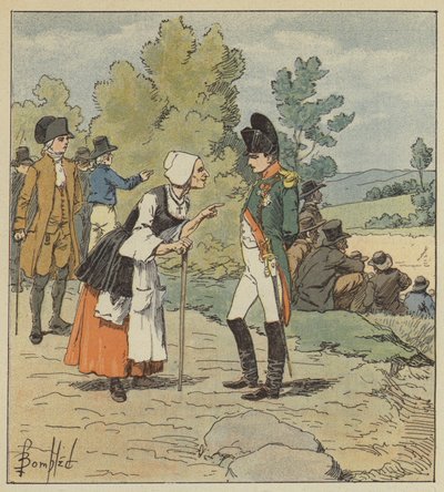 Napoleon talks with an old woman from Tarare by after Louis Charles Bombled