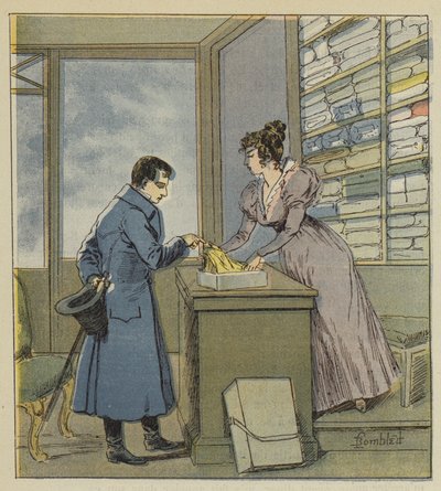 Napoleon disguised in a shop on Saint-Denis street by after Louis Charles Bombled