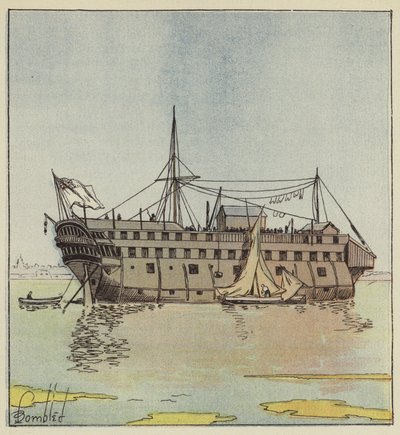 English Pontoon in the Portsmouth Harbor by after Louis Charles Bombled