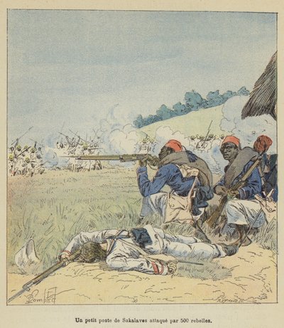 A Small Sakalaves Post Attacked by 500 Rebels by after Louis Charles Bombled