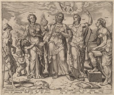 Man Assisted by Faith, Hope and Charity by after Maerten van Heemskerck