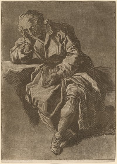 A Seated Elderly Man Asleep by after Nicholas Henry Jeaurat de Bertry Jean Charles Francois