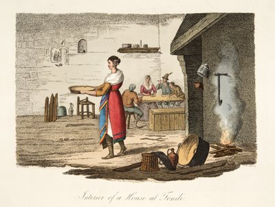 Interior of a House at Fondi, from Italian Scenery, representing the Manners, Customs and Amusements of the different States of Italy, pub. 1806 by after P. van Lerberghi
