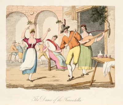 The Dance of the Tarantella, from Italian Scenery, representing the Manners, Customs and Amusements of the different States of Italy, pub. 1806 by after P. van Lerberghi