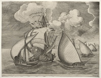 Sailing Vessels: A Fleet of Galleys Escorted by a Caravel by after Pieter Bruegel
