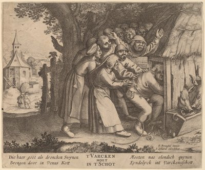 The Drunkard Pushed into the Pig Sty by after Pieter Bruegel the Elder