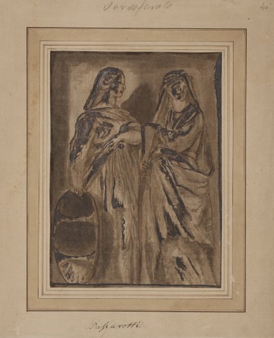 Two Standing Roman Matrons, One with a Shield by after Polidoro da Caravaggio